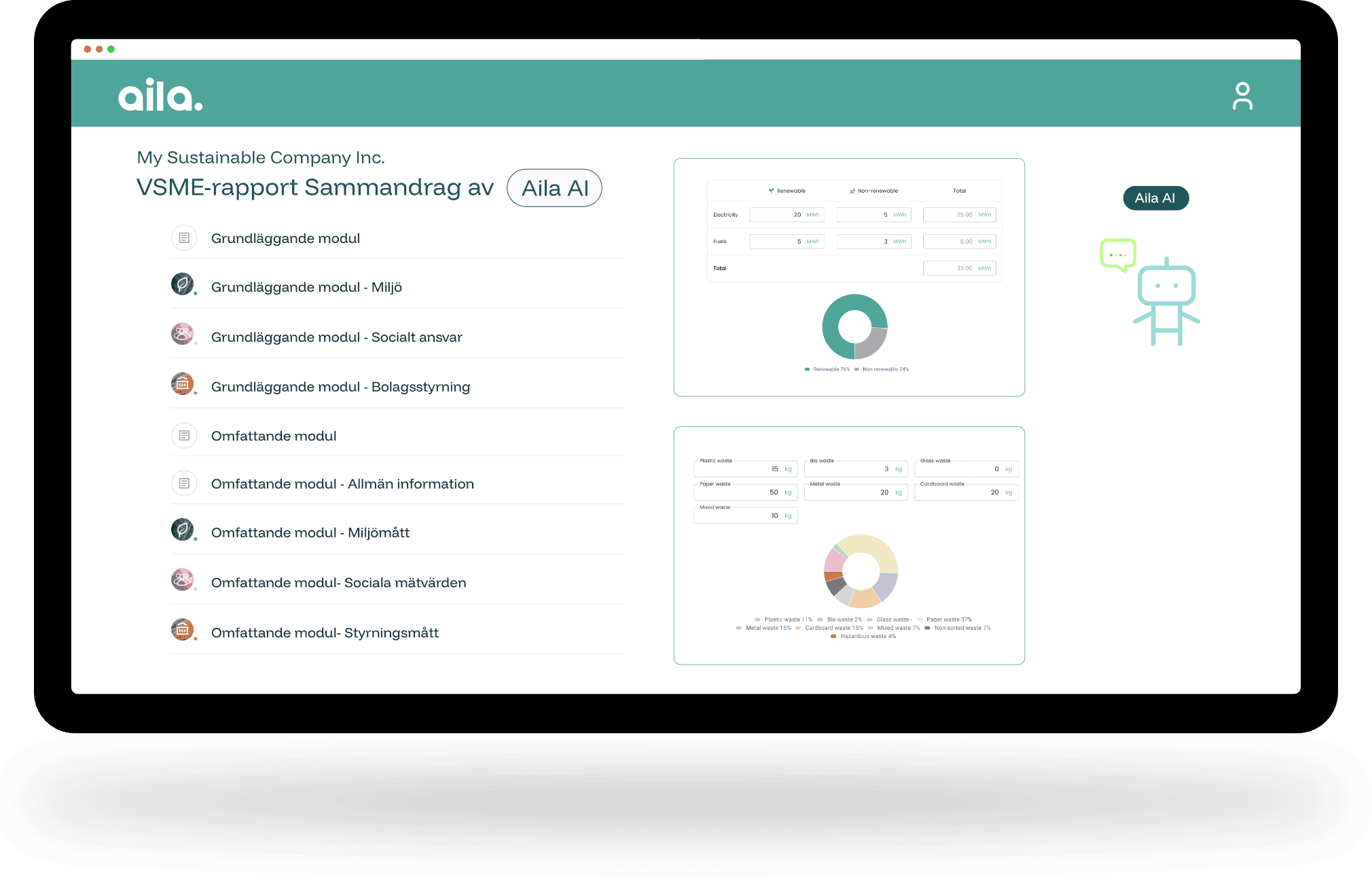 Aila web app screenshots